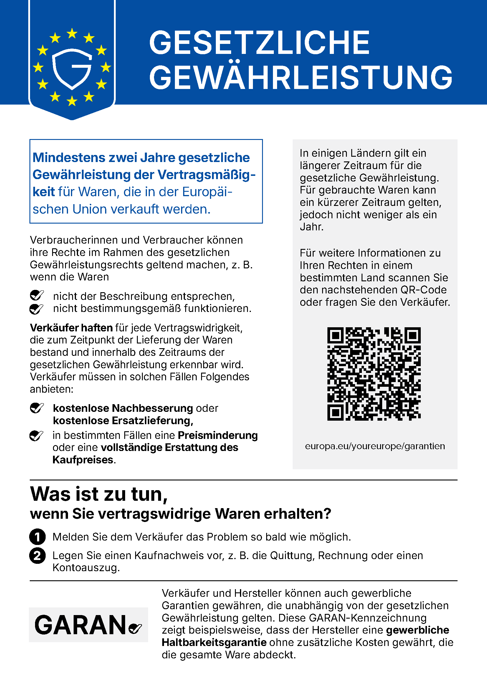 EU-Mitteilung: Gesetzliche Gewährleistung – mindestens zwei Jahre für Waren, die in der EU verkauft werden